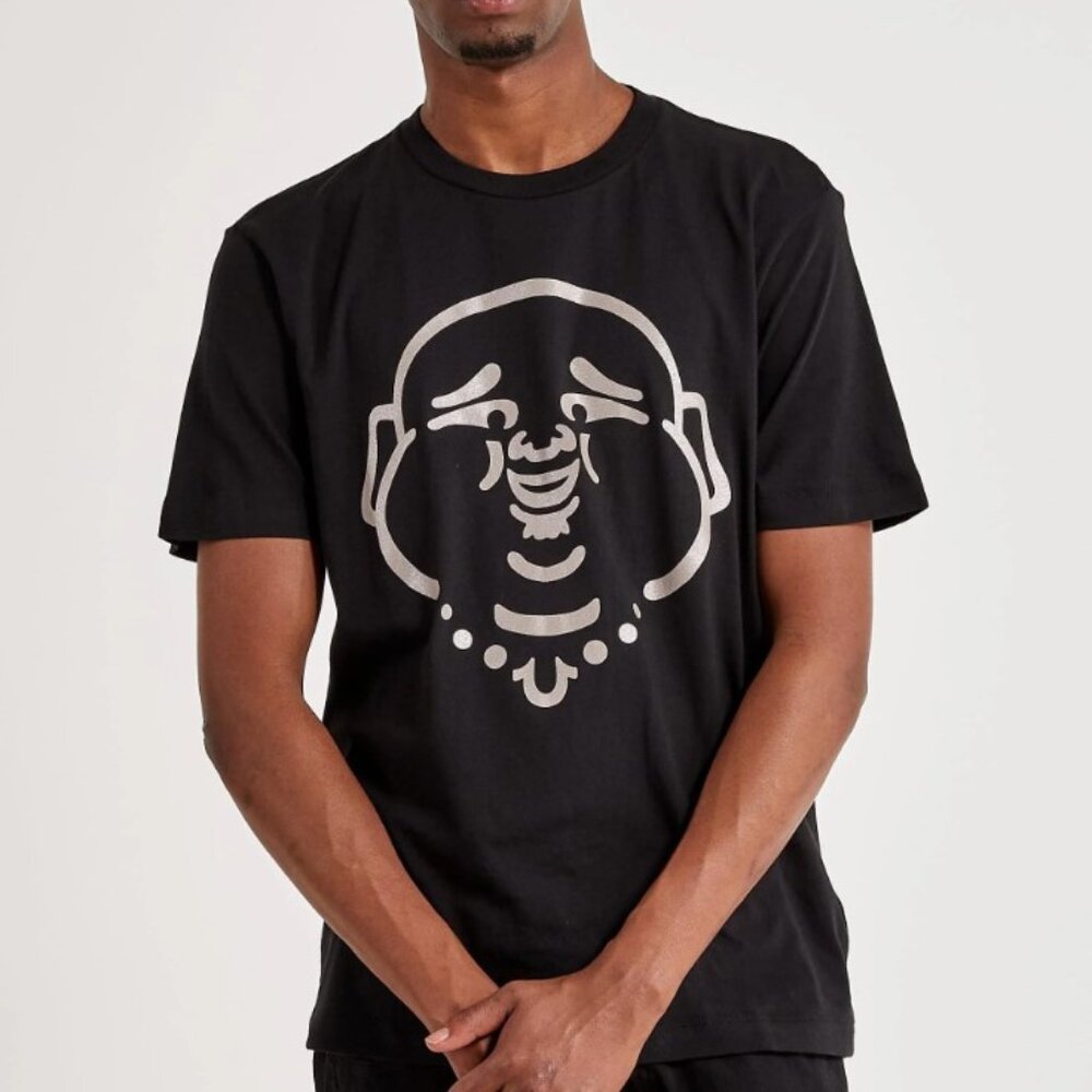 True Religion Men's Big Buddha Logo Print T-Shirt Size Medium Black